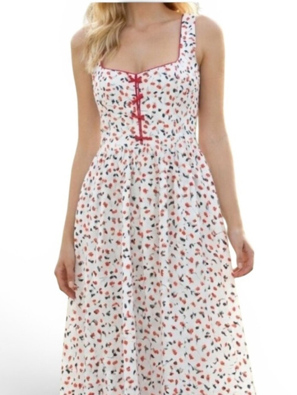 0407 NWT Caroline Constas Sleeveless Red Cherry Linen Blend Maxi Long Dress
